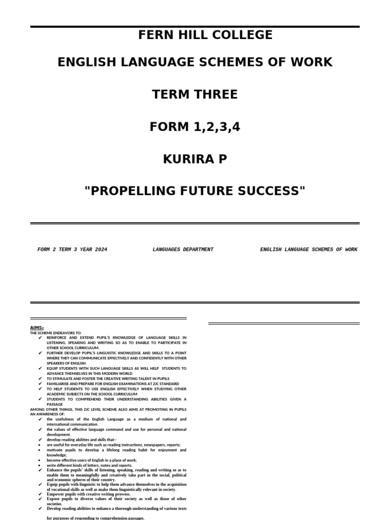 scheme of work English | PDF