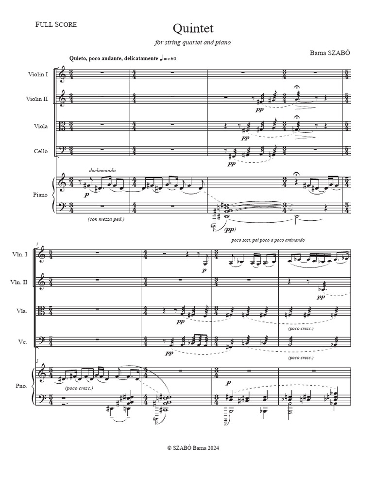 Szabó Barna Quintet For Piano And String Quartet 2024 Pdf