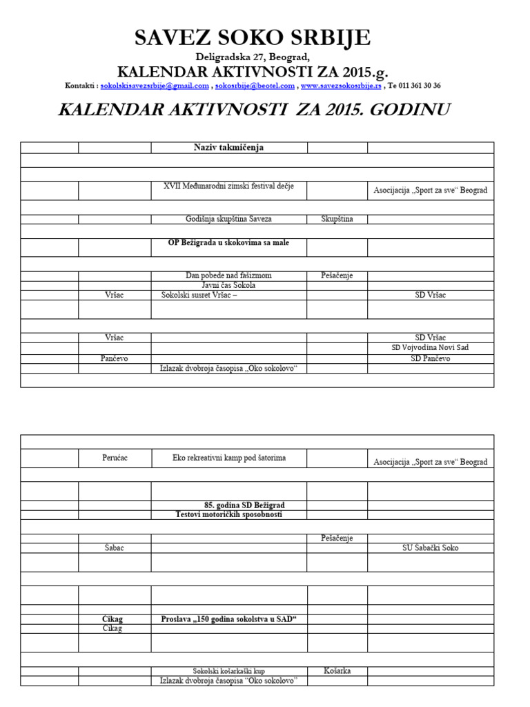 Kalendar Aktivnosti | PDF