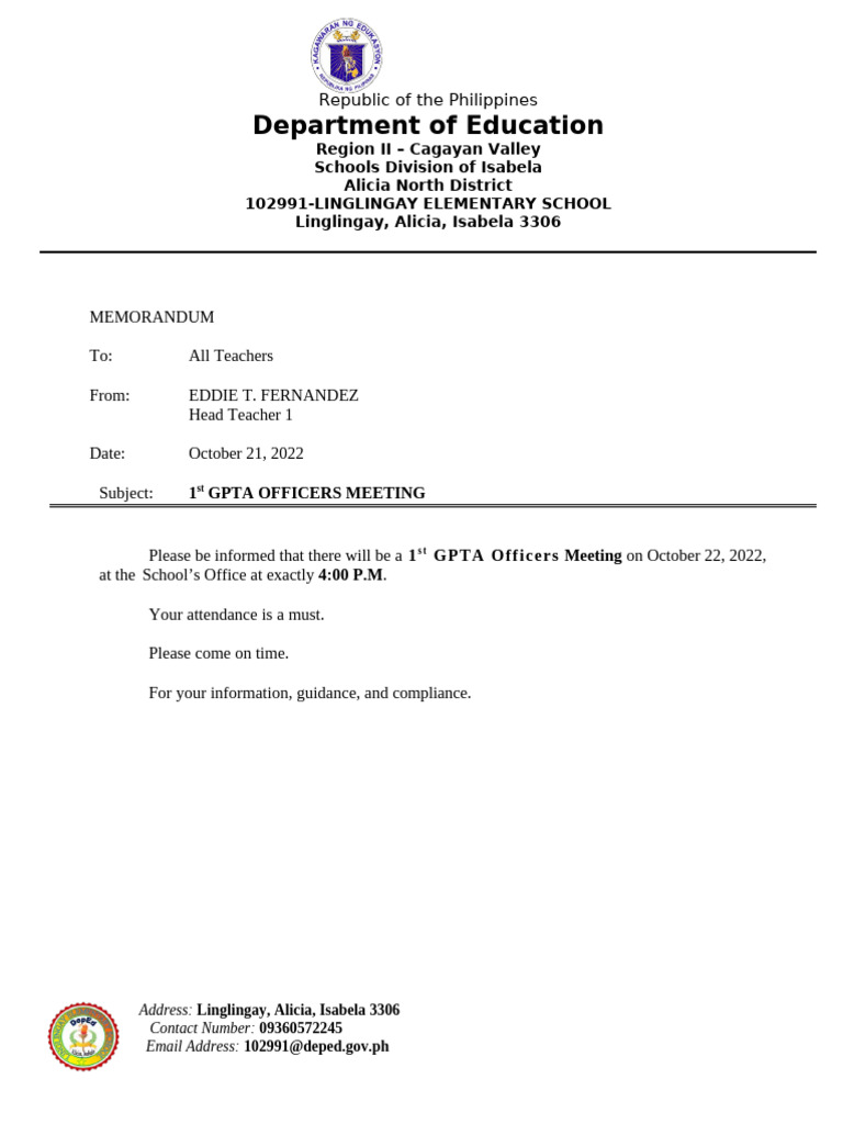 Memo-1st Gpta Meeting | PDF