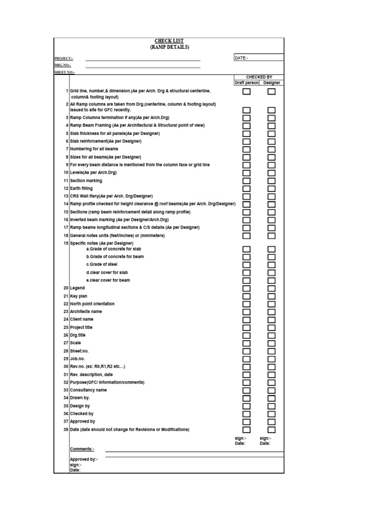 Ramp Check List | PDF | Beam (Structure) | Column