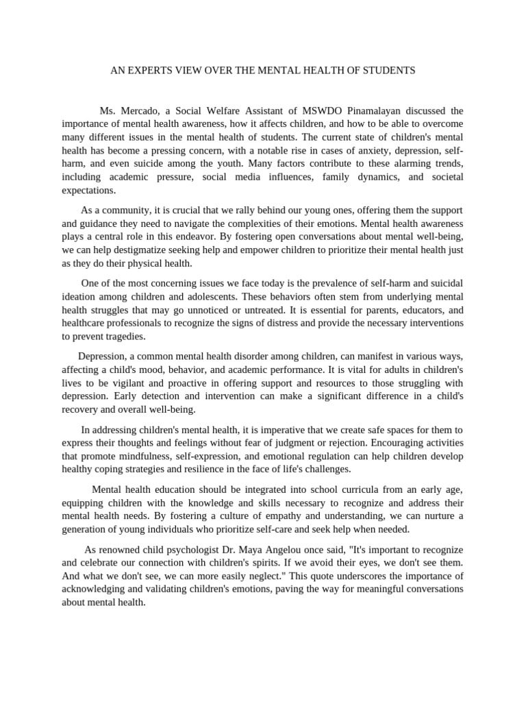Mental Health Awareness for Students | PDF | Mental Health | Major ...