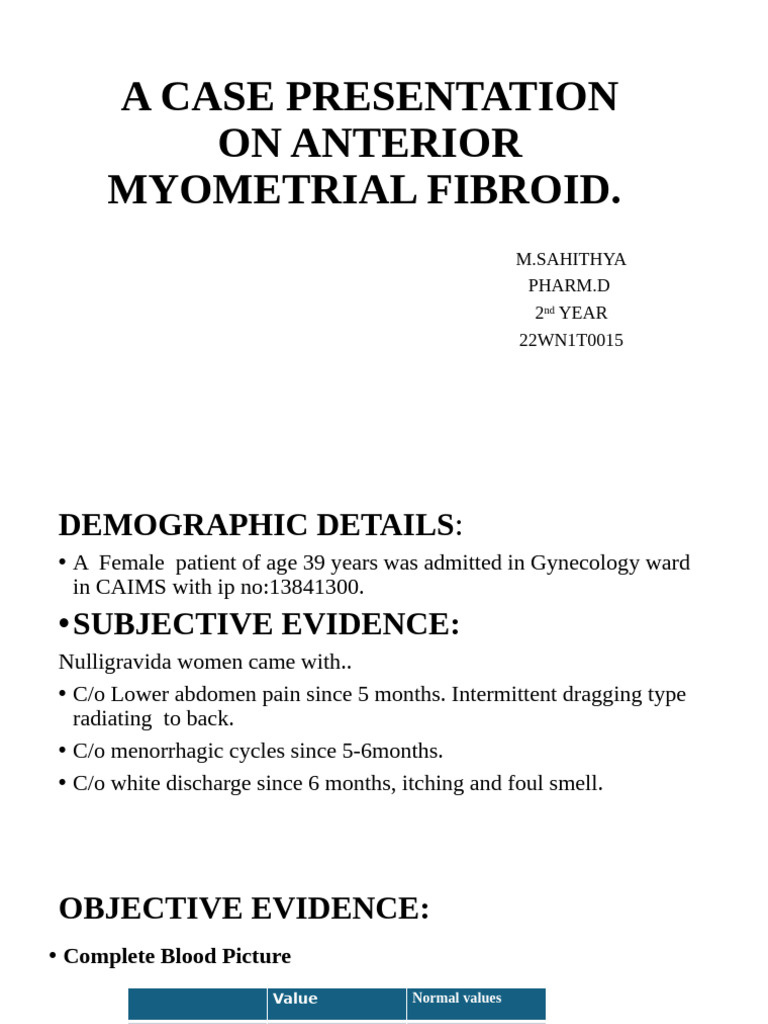 Anterior Myometrial Fibroid | PDF