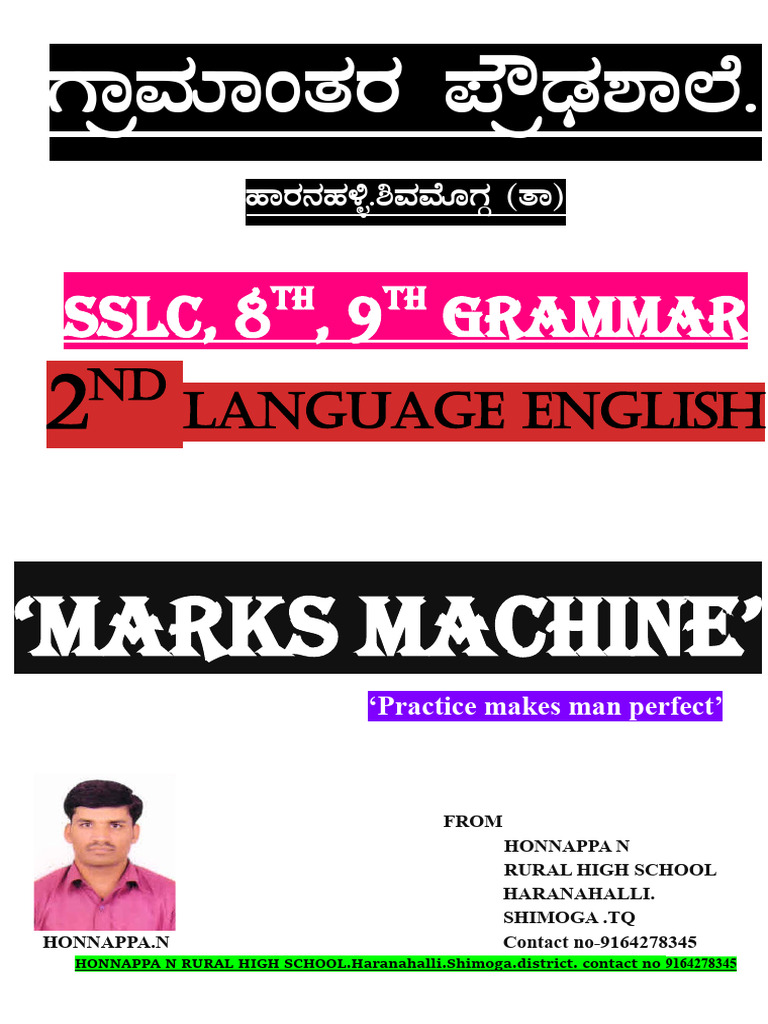 9th STD English Grammar Notes by Honnappa N | PDF