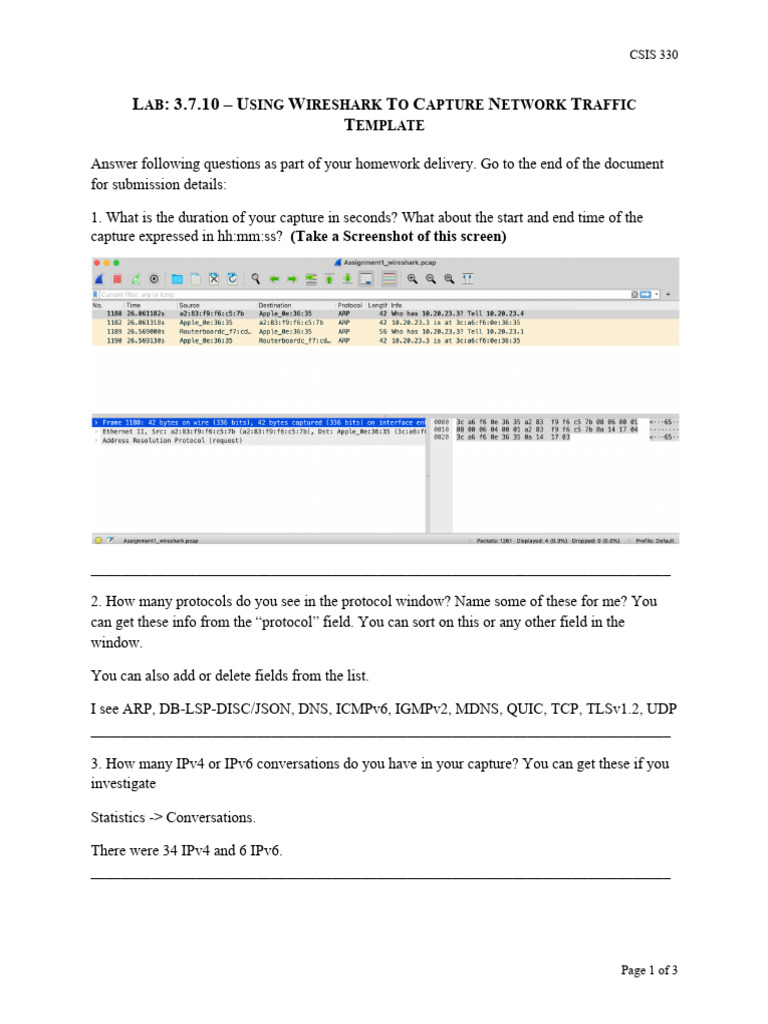 Lab 3.7.10 - Using Wireshark To Capture Network Traffic Template | PDF