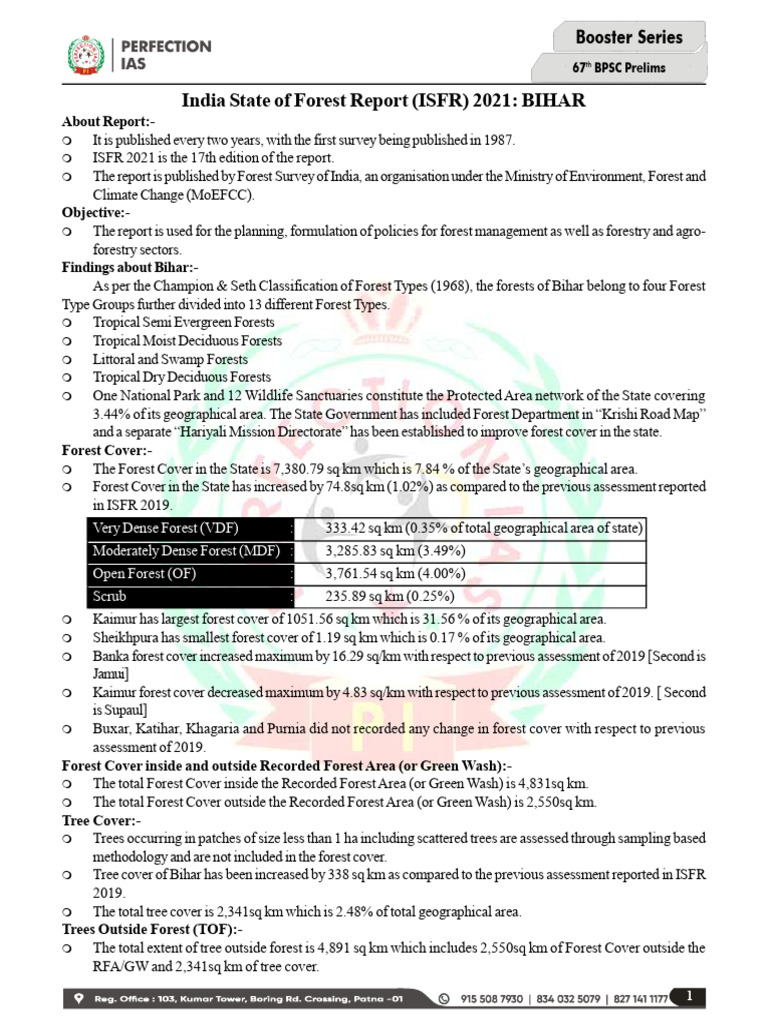 Bihar Forest Cover in ISFR 2021 | PDF | Forests | Natural Resource ...