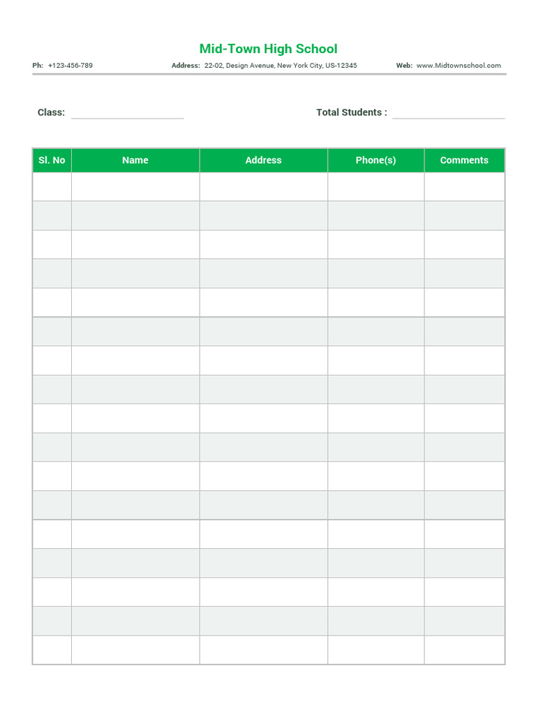 Printable Class List Template | PDF