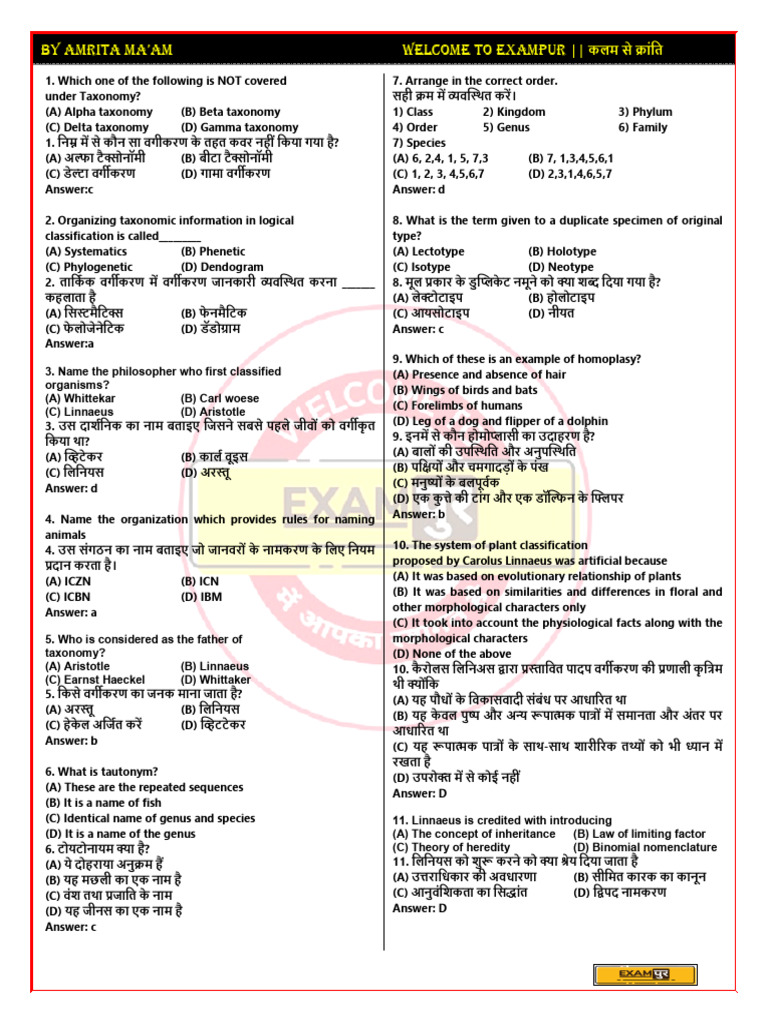 Part 1 Taxonomy Classification Biology Pdf
