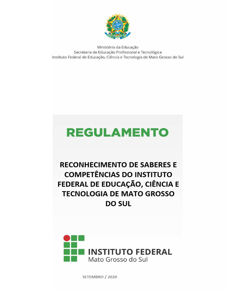 Regulamento de Reconhecimento de Saberes IFMS | PDF | Pós-graduação ...