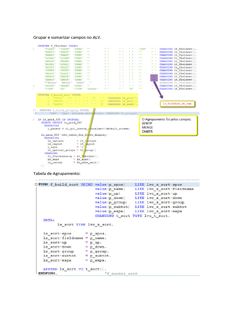 CL - GUI - ALV - GRID - Agrupamento de Campos + Sumarização | PDF