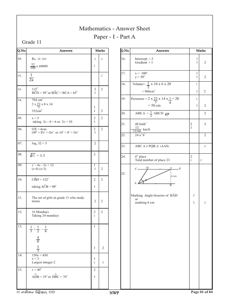 Grade 11 Maths Ans (E) | PDF
