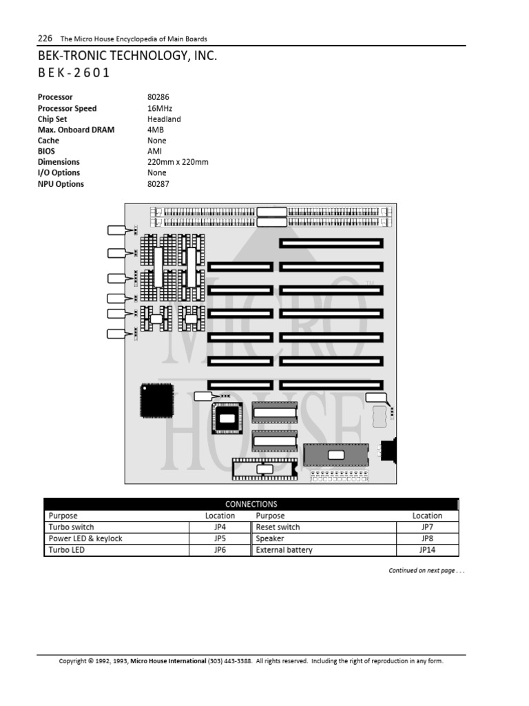 Bek tronic technology inc b e k 2 6 0 1 80286 16mhz headland 4mb