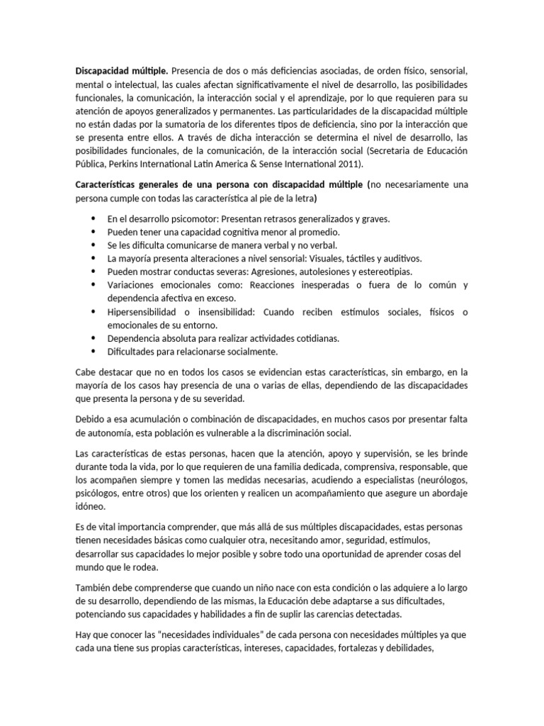 Comprendiendo la Discapacidad Múltiple | PDF | Invalidez | Las emociones