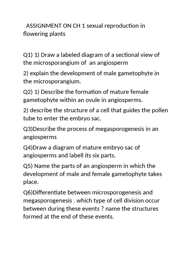 ASSIGNMENT ON CH 1 Sexual Reproduction in Flowering Plants | PDF ...