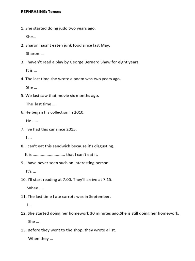 Rephrasing With Tenses - 25 Sentences | PDF | Art