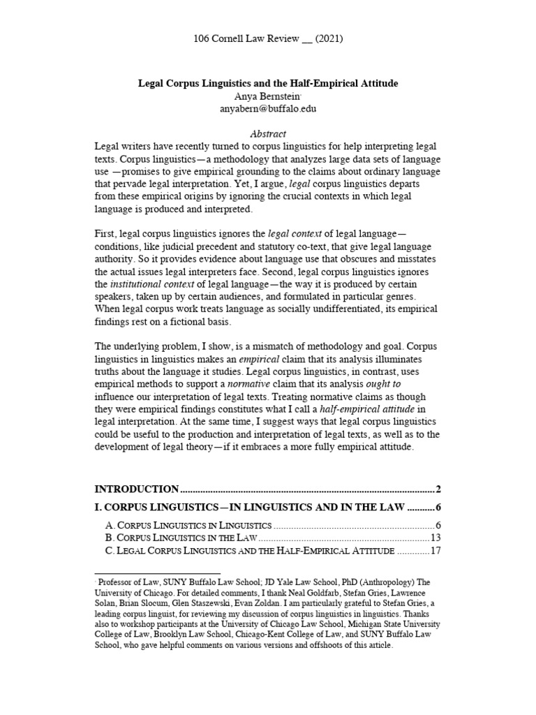 Legal Corpus Linguistics and The Half em | PDF