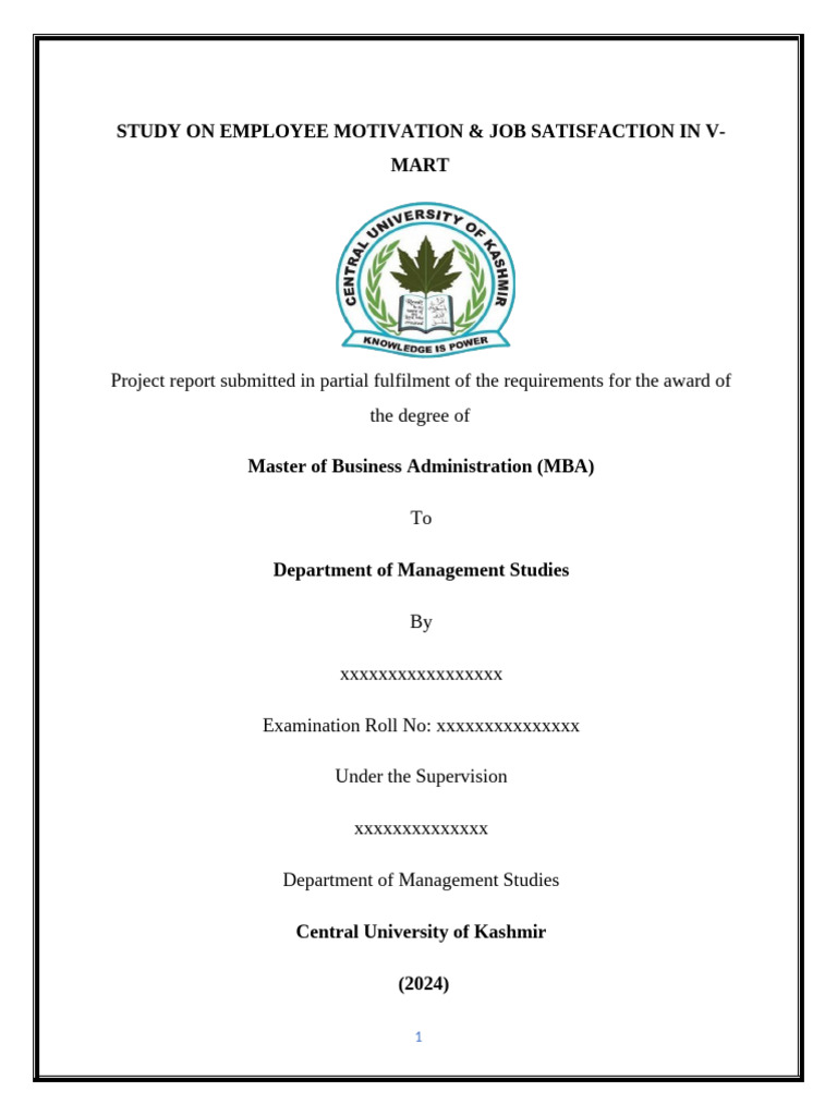 Study On Employee Motivation & Job Satisfaction in V-Mart | PDF