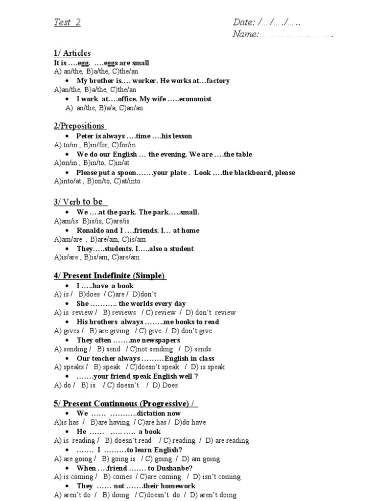 Grammar Test | PDF | Language Arts & Discipline