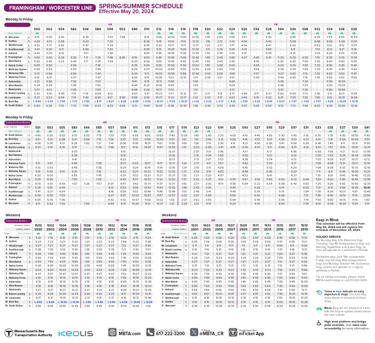 Framingham Worcester Line Schedule