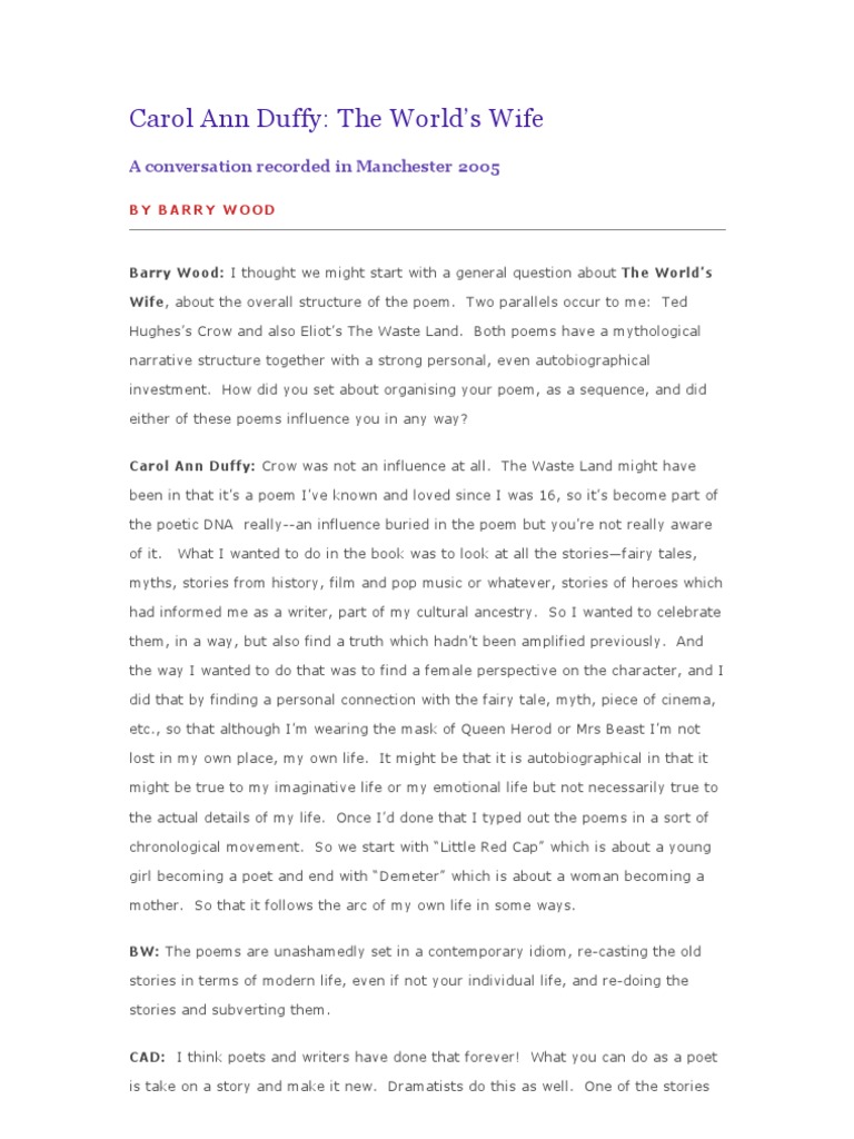 Mrs beast carol ann duffy summary image