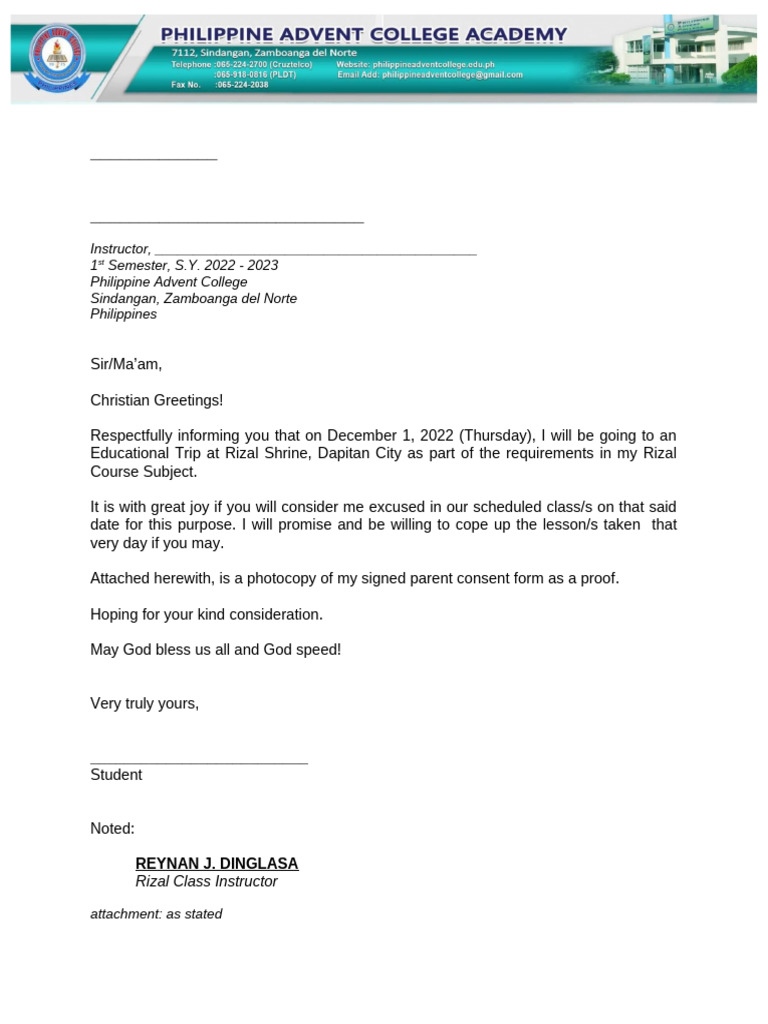 Educational Trip Excusal Request | PDF | Career & Growth | Self-Improvement