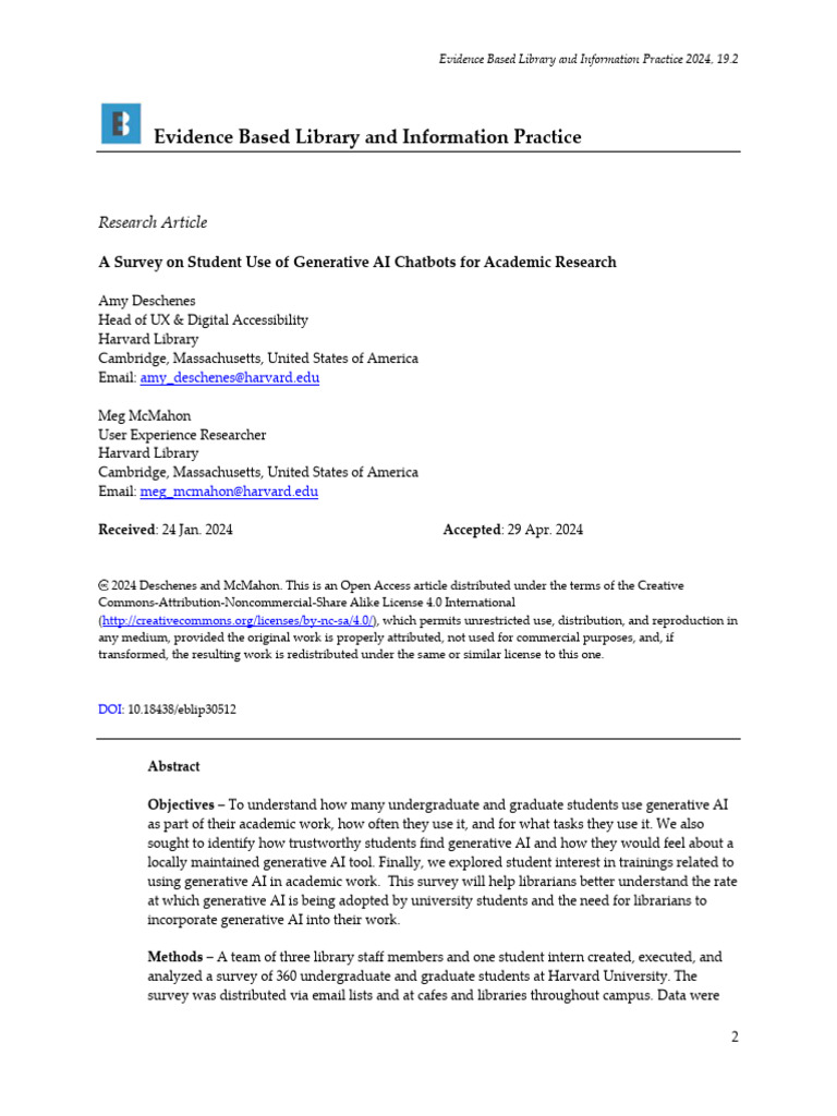 A Survey On Student Use of Generative AI Chatbots | PDF