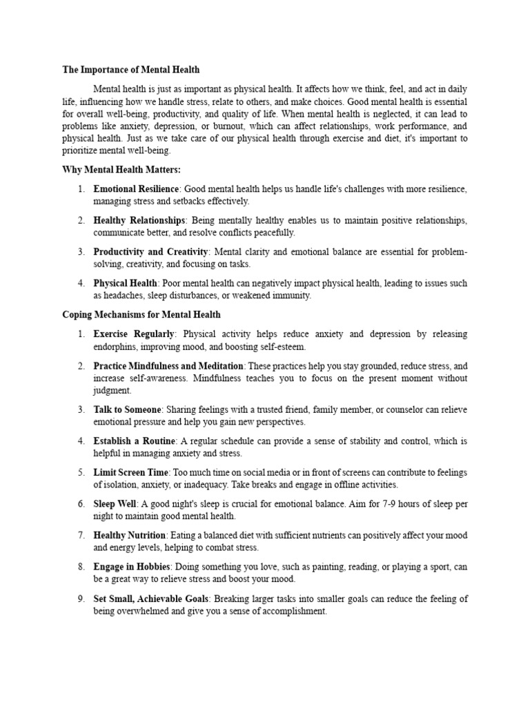 The Importance of Mental Health | PDF
