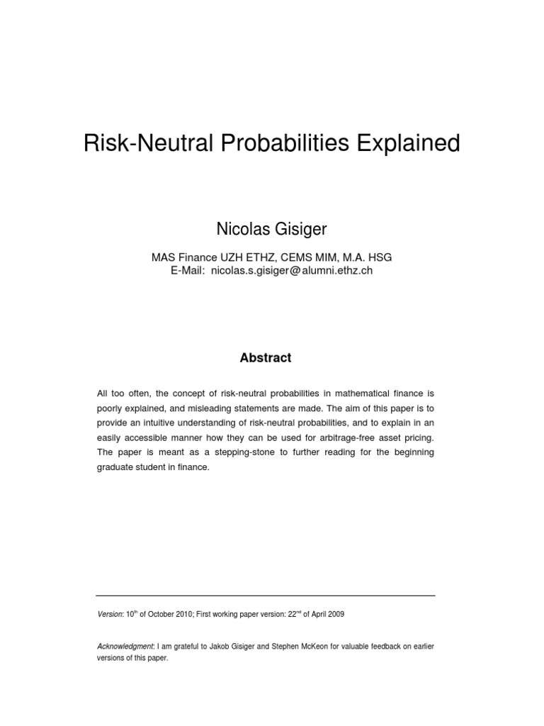 Understanding Risk-Neutral Probabilities | PDF | Stochastic ...