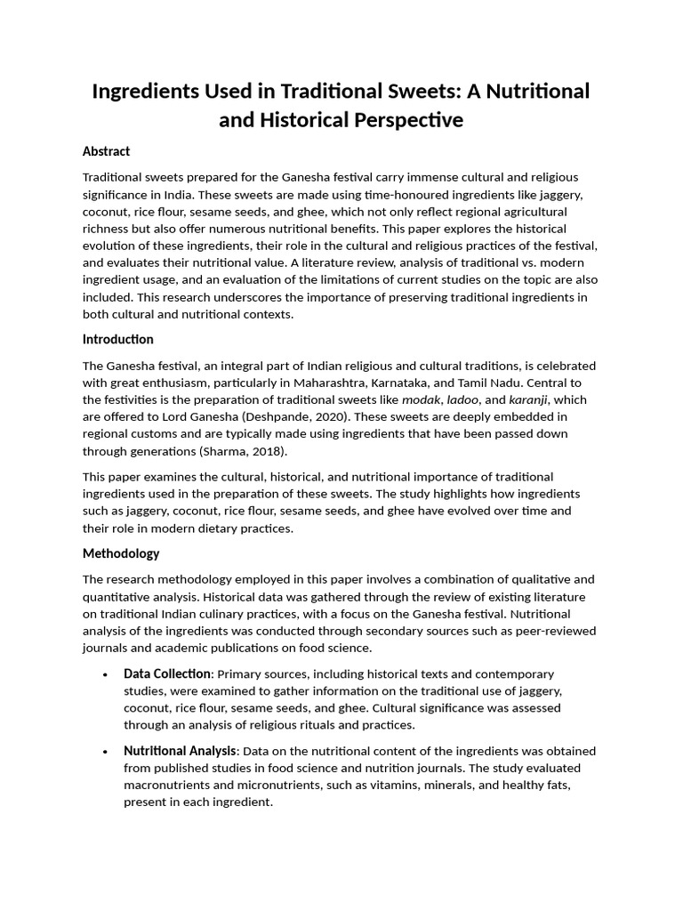 Ingredients Used In Traditional Sweets A Nutritional And Historical