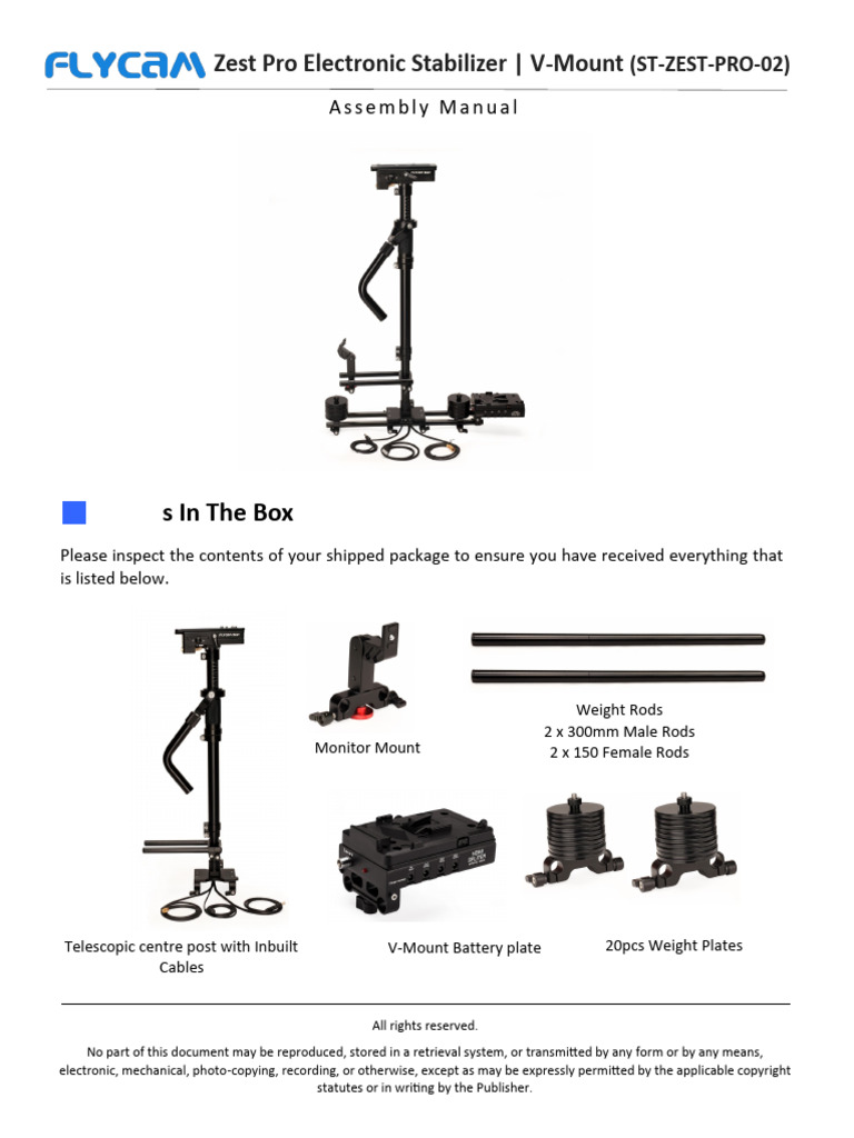 Flycam Zest Pro Electronic Video Camera Stabilizer V Mount ST ZEST PRO ...