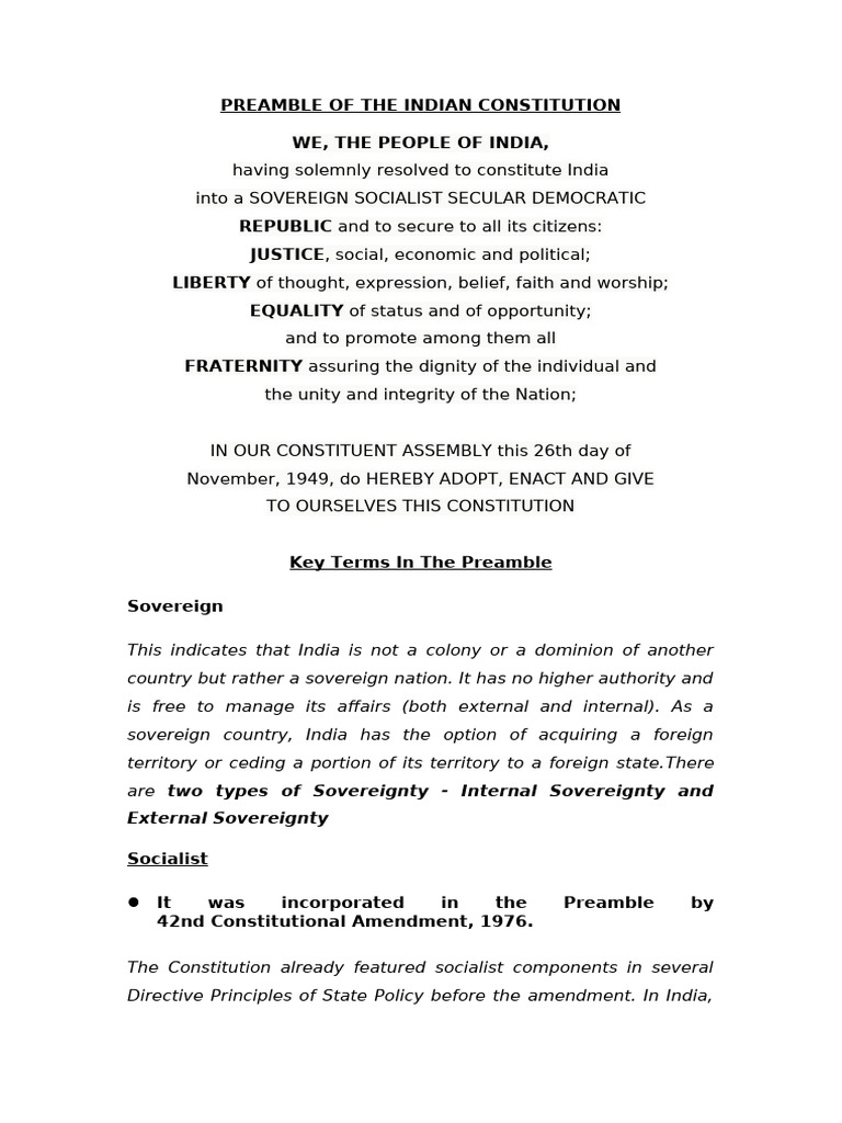 Preamble of The Indian Constitution | PDF