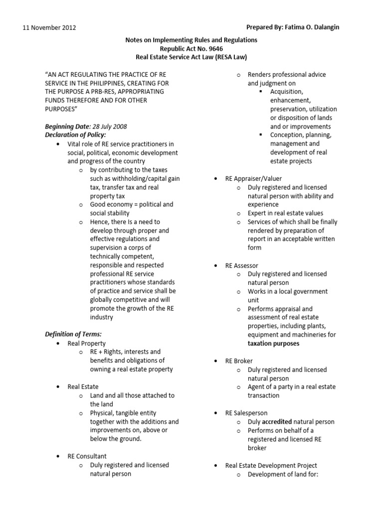Resa Law 101 | PDF