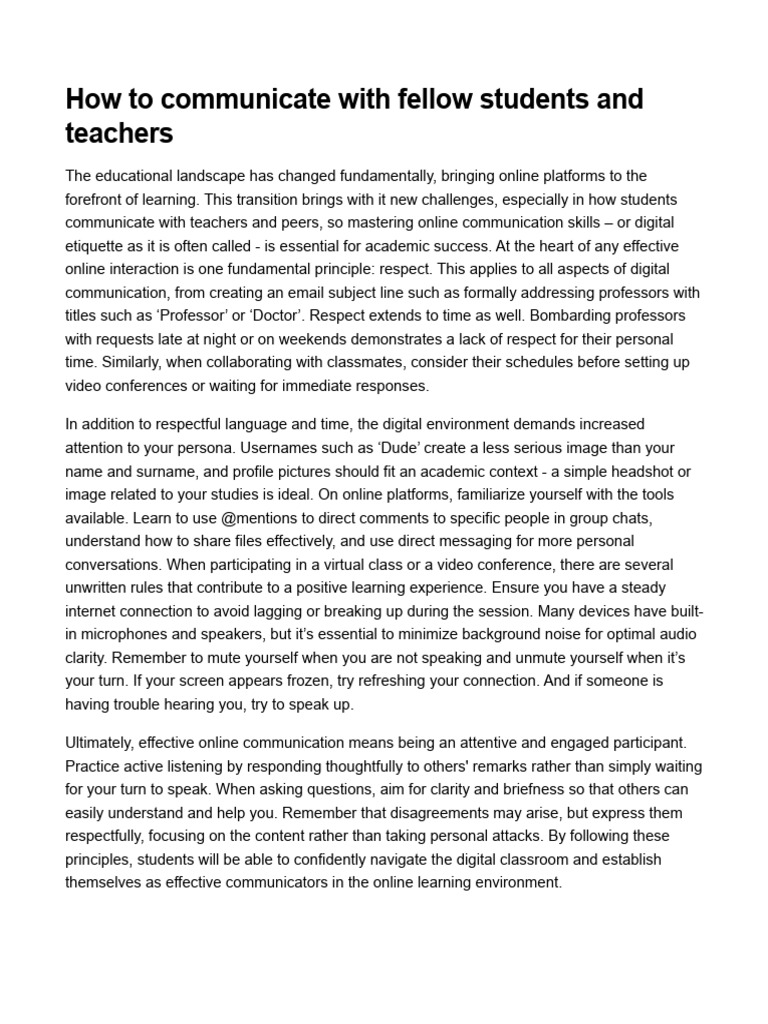 How To Communicate With Fellow Students and Teachers | PDF
