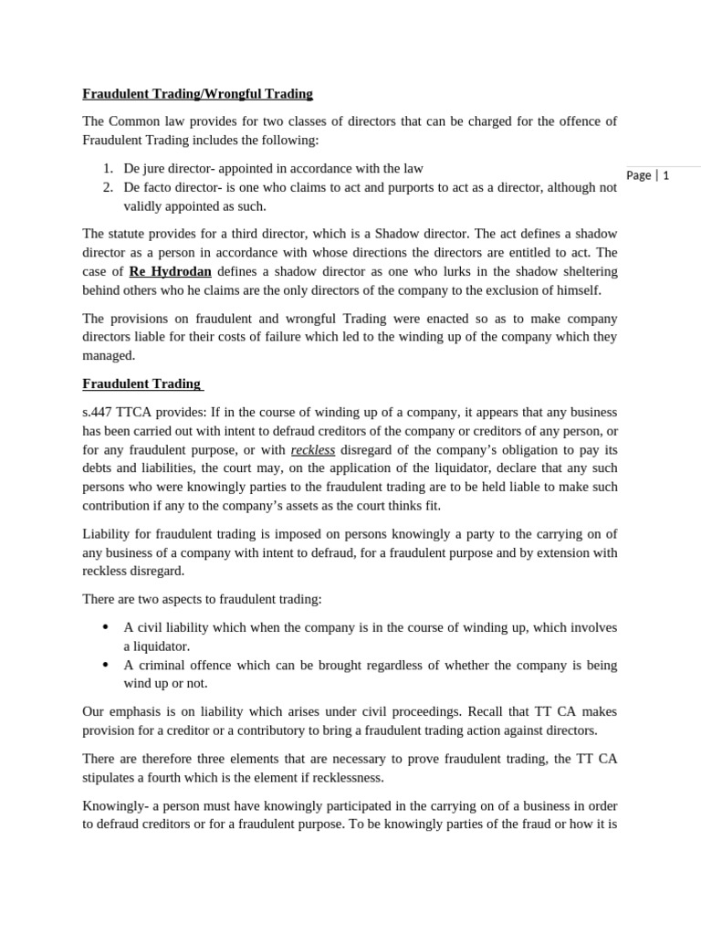 Understanding Fraudulent And Wrongful Trading Pdf Liquidation Law