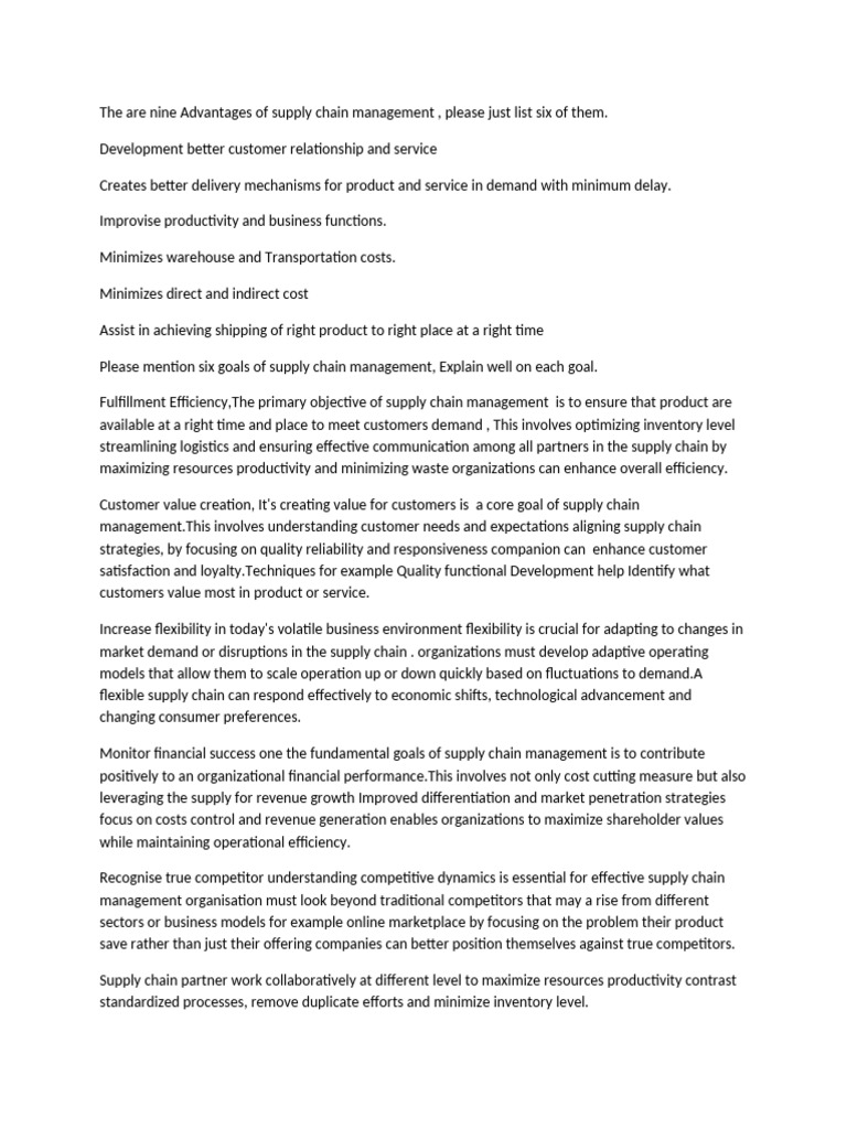 Six Key Goals of Supply Chain Management | PDF | Supply Chain | Supply ...