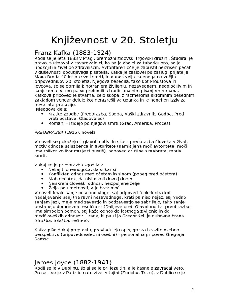 Slo Književnost 20 Stol. | PDF