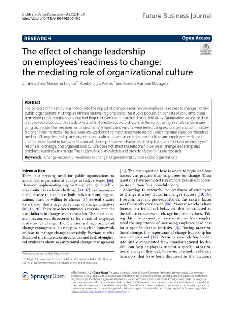 Change Leadership and Employee Readiness | PDF | Leadership | Career ...