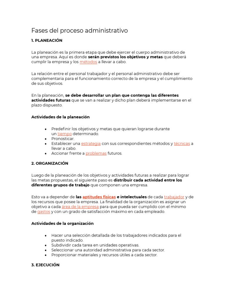 Fases del Proceso Administrativo | PDF | Planificación | Finanzas y dinero