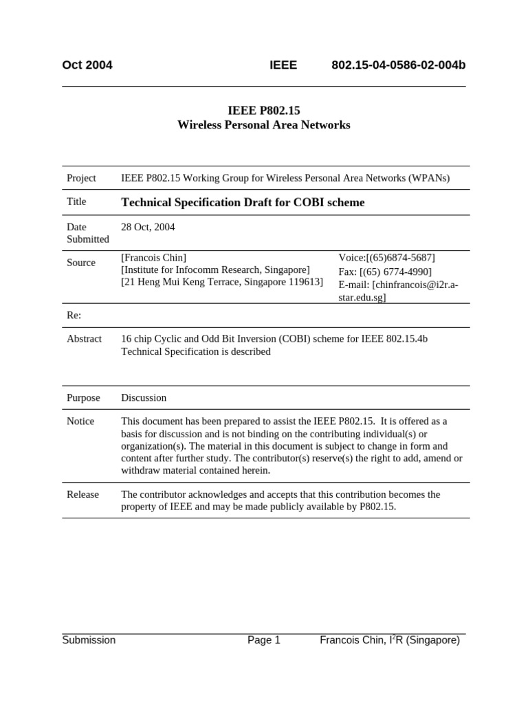 15 04 0589 00 004b Technical Specification Draft Cobi Scheme | PDF