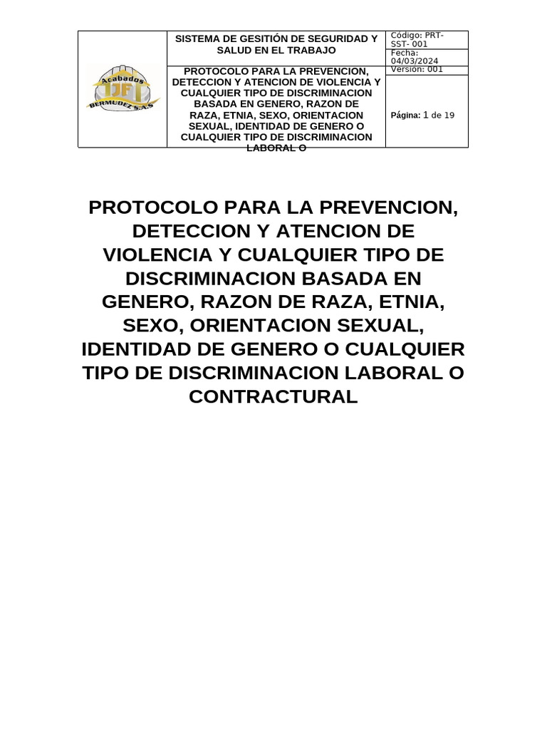 Protocolo para La Prevencion Violencia de Genero | PDF