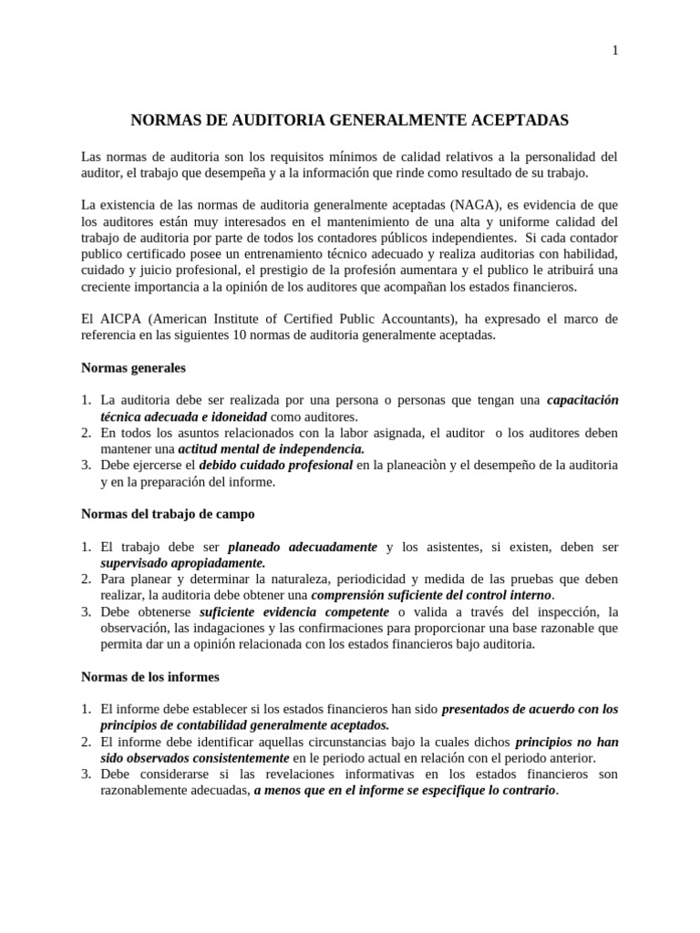 Normas de Auditoría Generalmente Aceptadas | PDF | Auditoría | Contralor