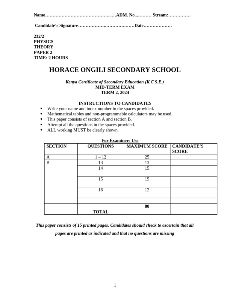 Physics paper 2 form 4 questions pdf