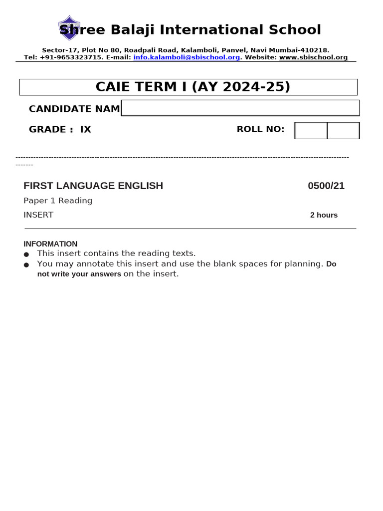 Paper 1 Insert | PDF
