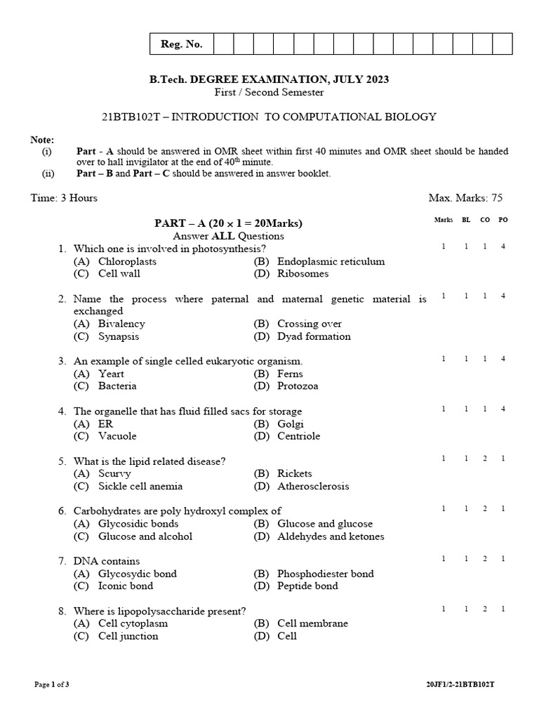 Bio Previous Exam Paper5 | PDF | Cell (Biology) | Cell Biology