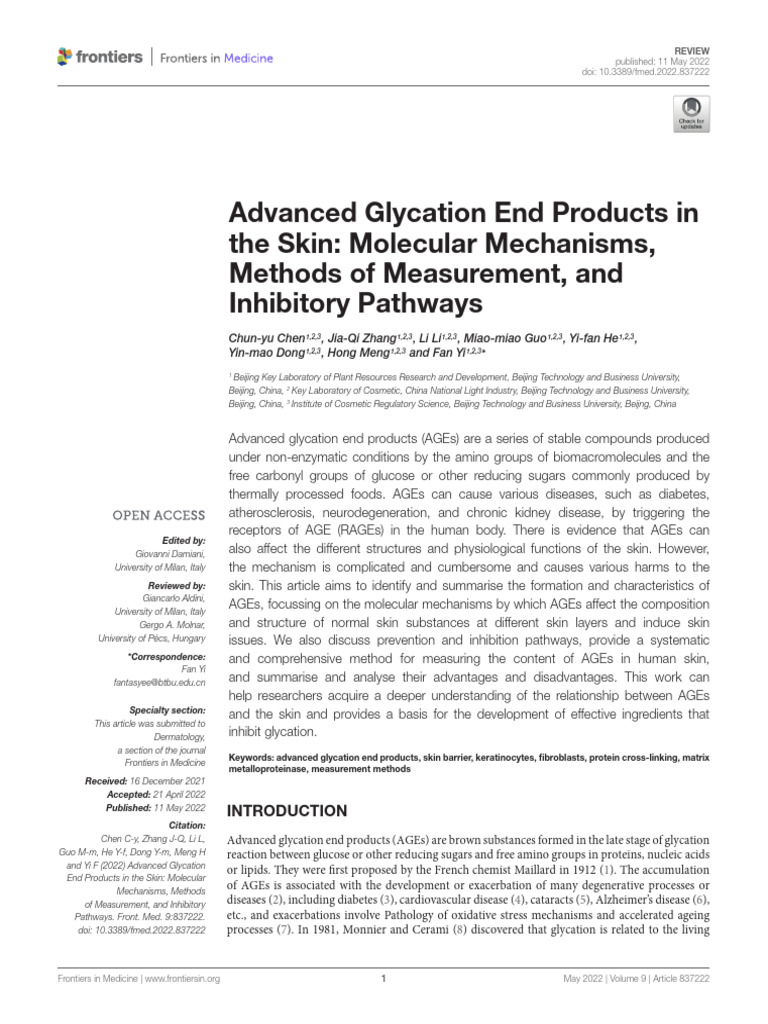 Advanced Glycation End Products in The Skin Molecular Mechanisms ...