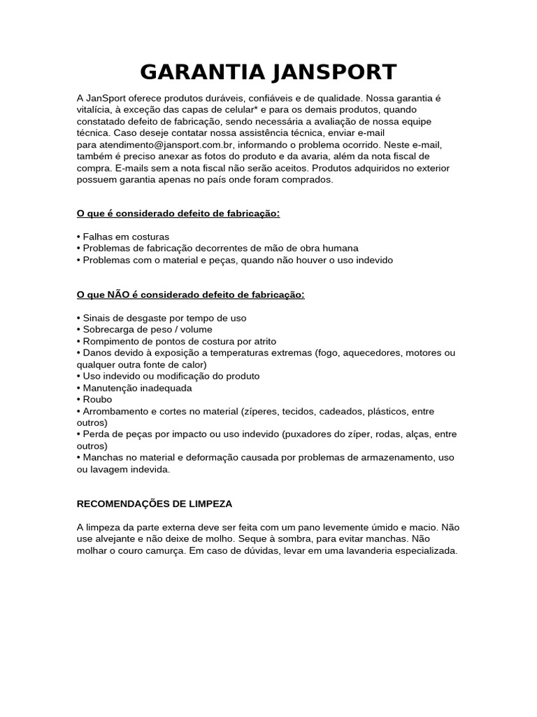 Garantia Jansport | PDF