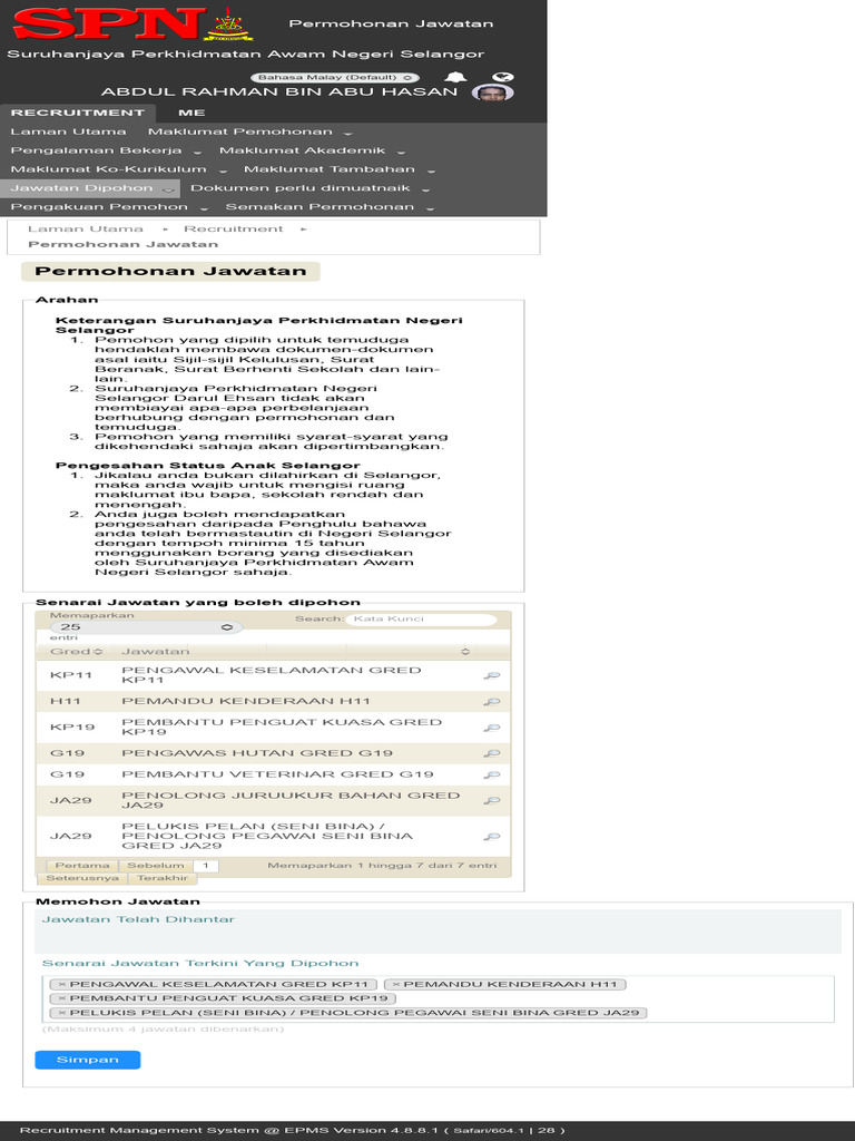 Permohonan Jawatan Suruhanjaya Perkhidmatan Awam Negeri Selangor | PDF