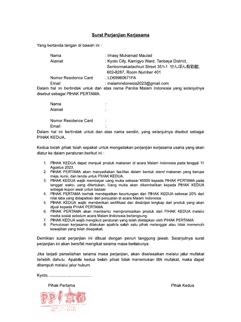 AE718835 - Surat Perjanjian Kerjasama Tenant | PDF