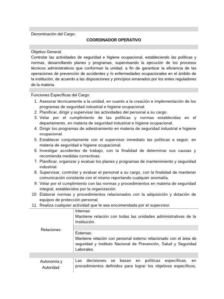 Coordinador Operativo | PDF | Higiene Ocupacional | Negocios