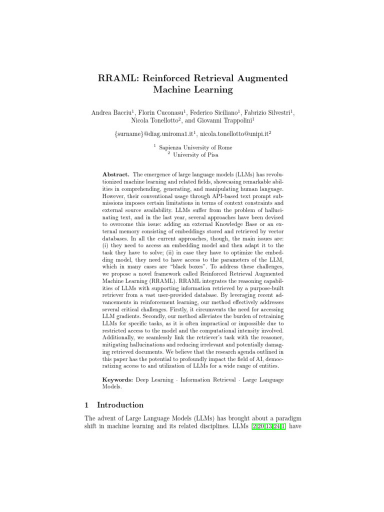 RRAML: Reinforced Retrieval Augmented Machine Learning: Abstract | PDF